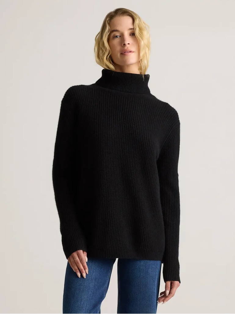 Quince Cashmere Turtleneck Fisherman Knit Sweater Xs, Small, Black